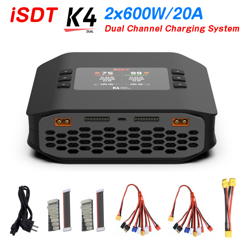 Isdt K4 Dual Lipo Charger - เครื่องชาร์จแบตเตอรี่ลิเธียมอัจฉริยะ ISDT K4 1~8S 20A 600W